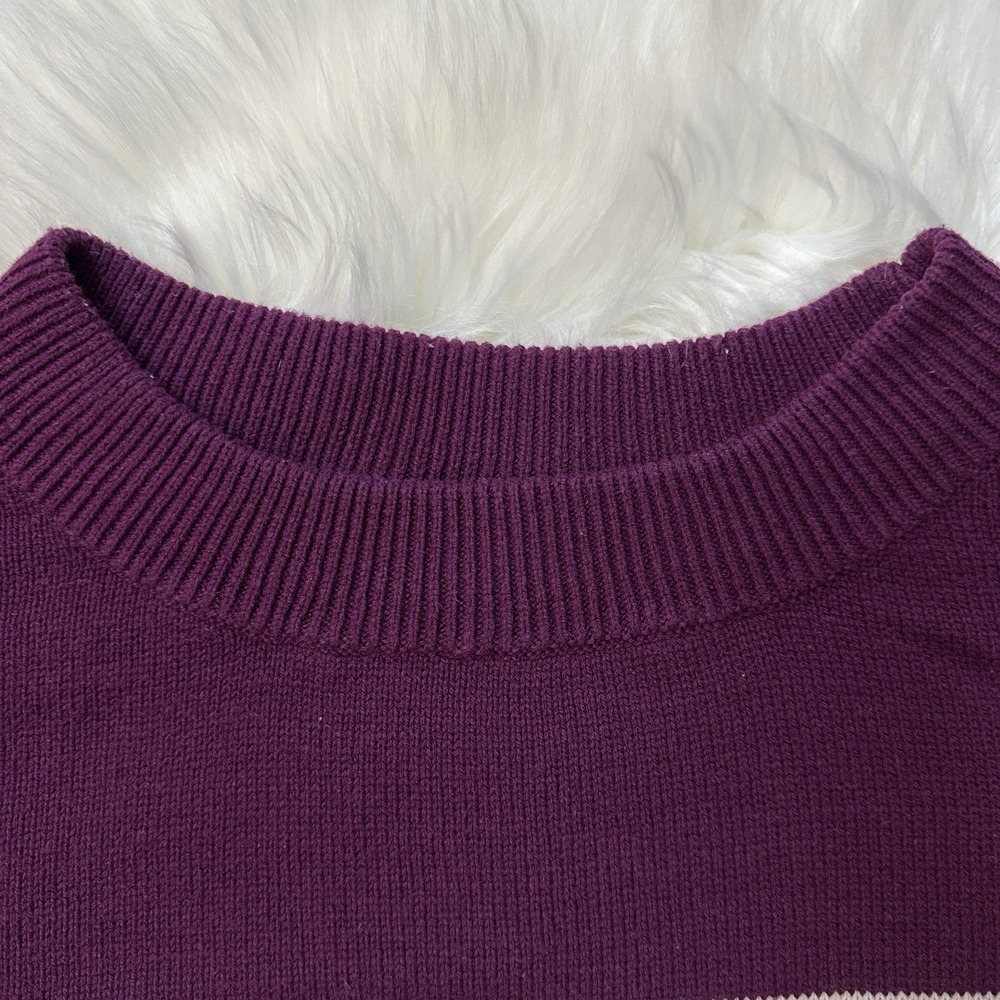 Lucky Brand Womens Sweater XXL Purple Beige Striped Crew Neck Knit - Picture 2 of 10